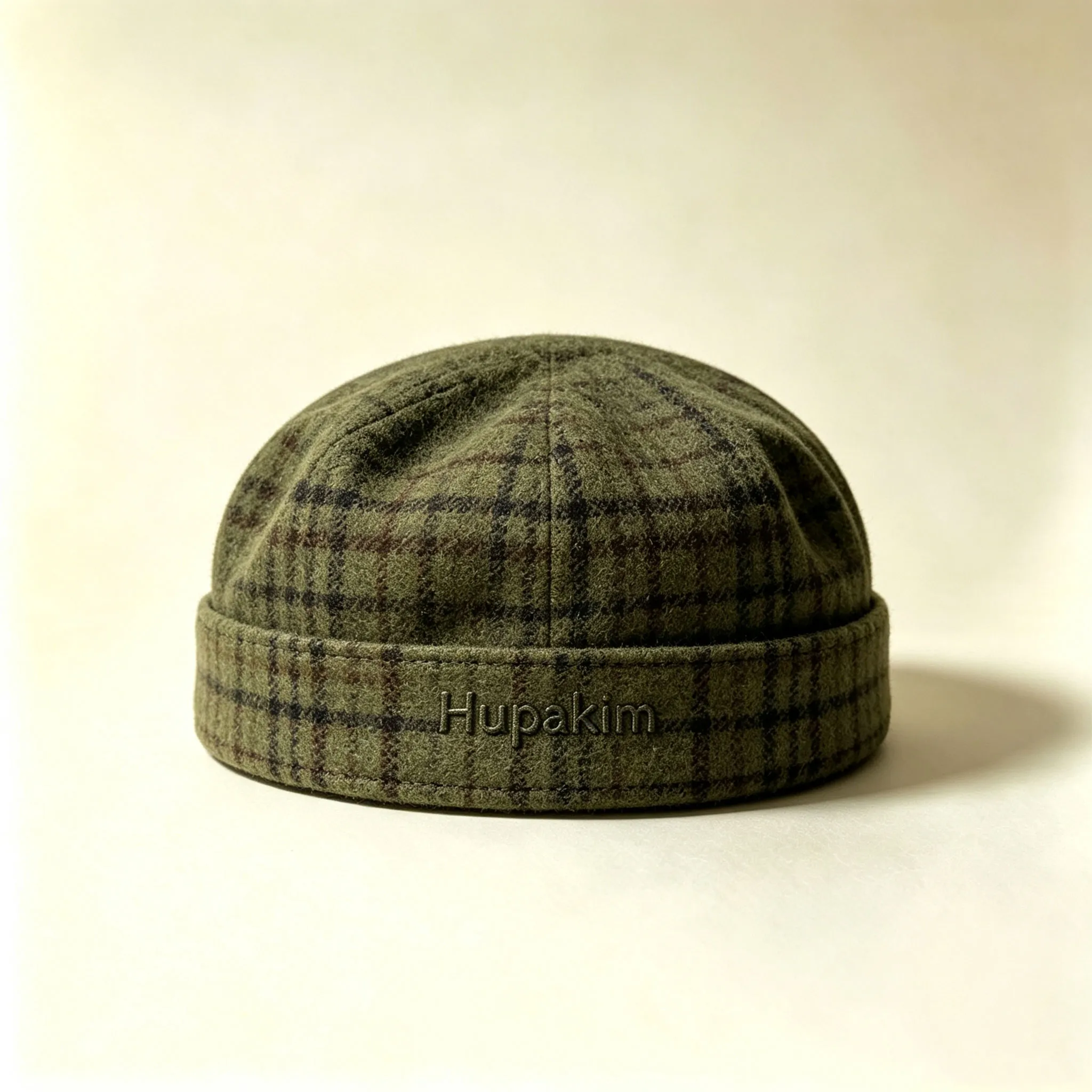 Hupakim Olive Plaid Wool-Blend Beret