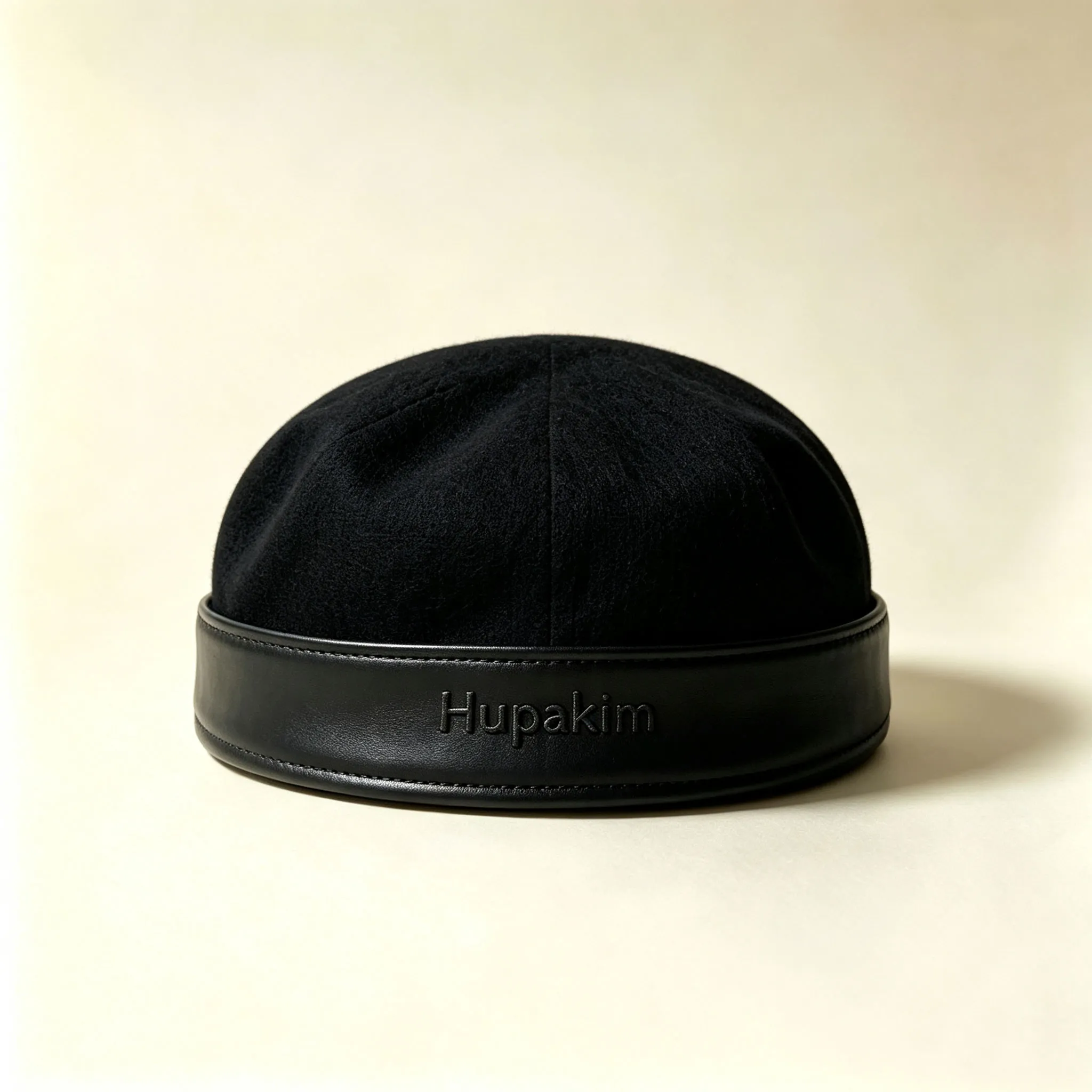 Hupakim Black Leather-Trim Wool-Blend Beret